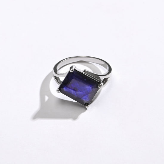 Glossy Blue Sapphire (Neelam) Ring – 925 Silver - #1212N4 Re - Myra