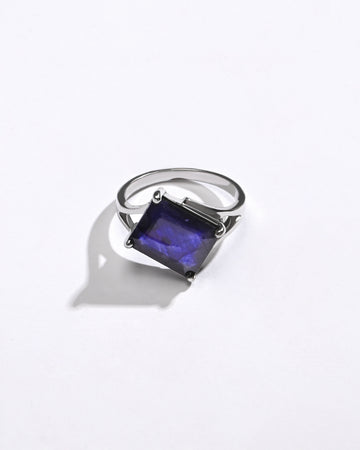 Glossy Blue Sapphire (Neelam) Ring – 925 Silver - #1212N4 Re - Myra
