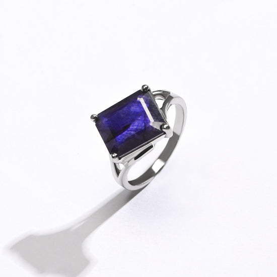 Glossy Blue Sapphire (Neelam) Ring – 925 Silver - #1212N4 Re - Myra