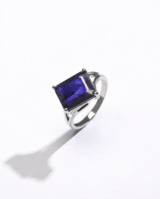 Glossy Blue Sapphire (Neelam) Ring – 925 Silver - #1212N4 Re - Myra