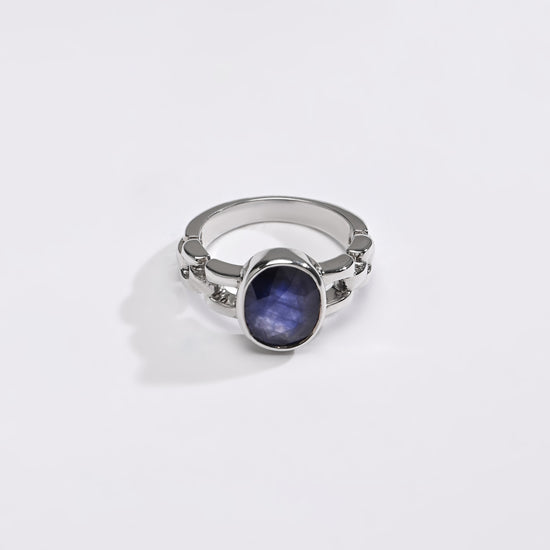 Comfort Fit Blue Sapphire (Neelam) Ring – 925 Silver - #1245B - Myra