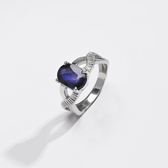 Elegant Blue Sapphire (Neelam) Ring – 925 Silver - 1104N4 - Myra