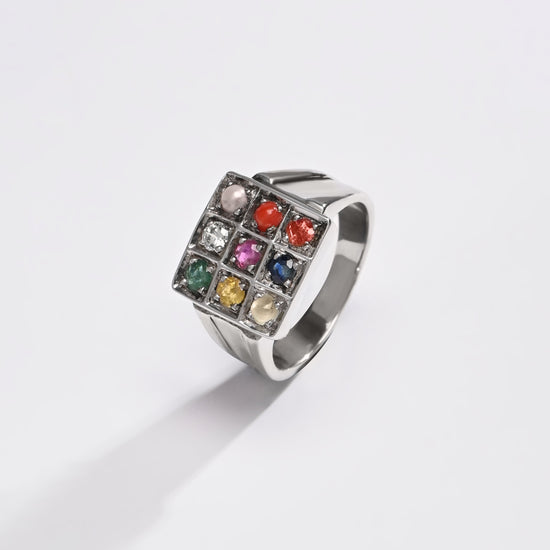 Navratna (Navgrah) Ring – 925 Silver Minimalist - 1111 - Myra