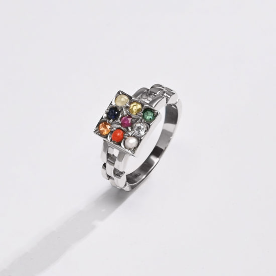 Luxe Navratna (Navgrah) Ring – 925 Silver - 1245 - Myra