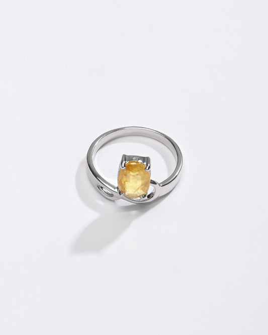 Yellow Sapphire (Pukhraj) Ring – 925 Silver Minimalist - #1110N4