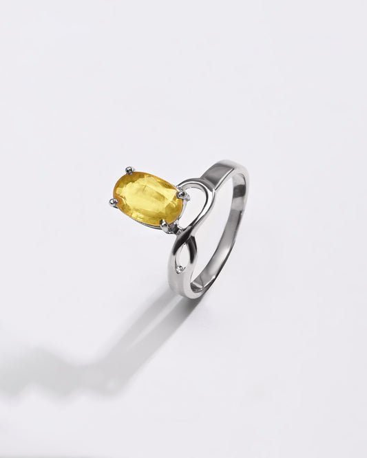 Yellow Sapphire (Pukhraj) Ring – 925 Silver Minimalist - #1110N4 - Myra
