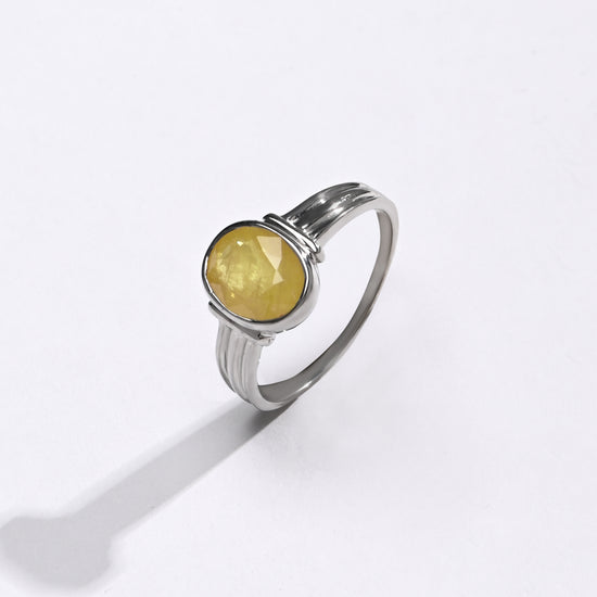 Classic Yellow Sapphire (Pukhraj) Ring – 925 Silver - #1134B - Myra