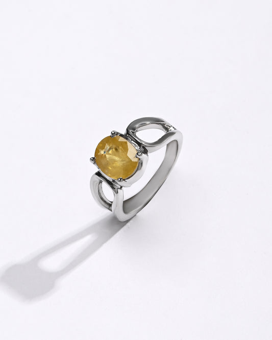 Yellow Sapphire (Pukhraj) Gemstone Ring – 925 Silver - #1217N4 - Myra