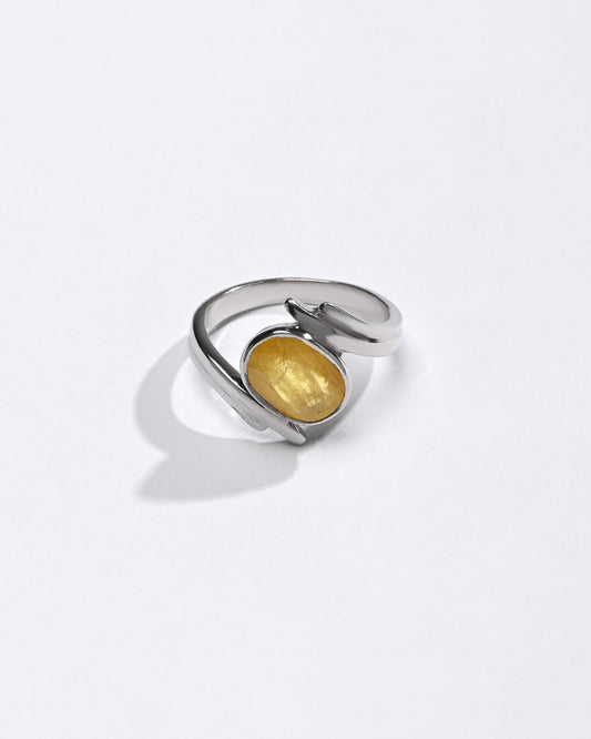 Yellow Sapphire (Pukhraj) Ring – 925 Silver Crafted - #1103B