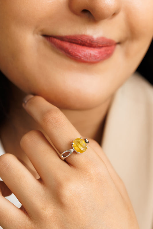 Elegant Yellow Sapphire (Pukhraj) Ring in 925 Sterling Silver – #1102