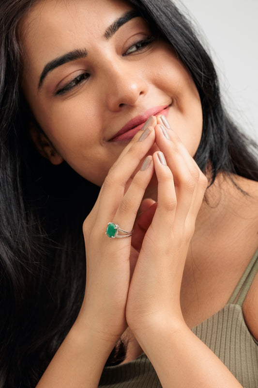 Sattvic Emerald (Panna) Ring – 925 Silver - #1150N4 Ov