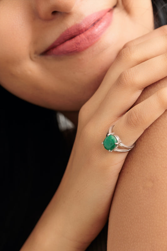 Sattvic Emerald (Panna) Ring – 925 Silver - #1150N4 Ov