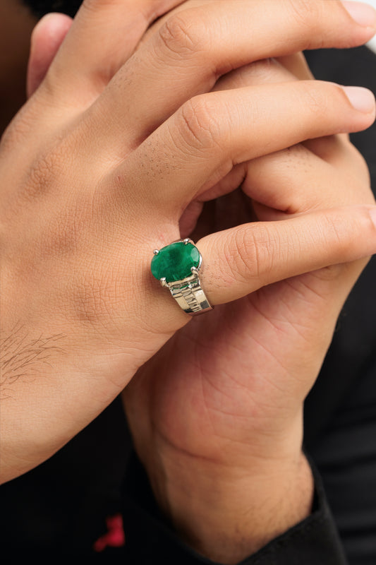 Authentic Emerald (Panna) Ring in Sterling Silver – #1236