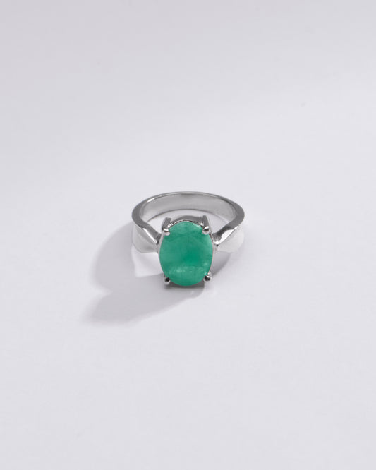 Radiant Green Emerald (Panna) Ring in 925 Silver – #1136N