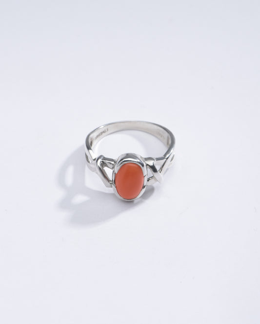 Classic Red Coral (Moonga) Ring in Sterling Silver - #1210