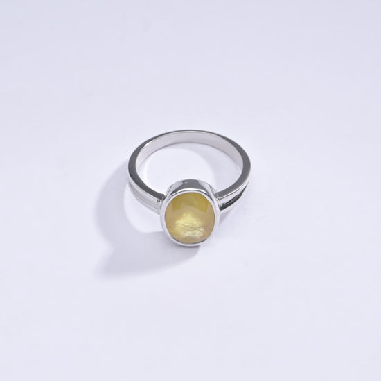 Authentic Yellow Sapphire (Pukhraj) Ring In 925 Silver – For Prosperity And Wealth #1139 Gemstone