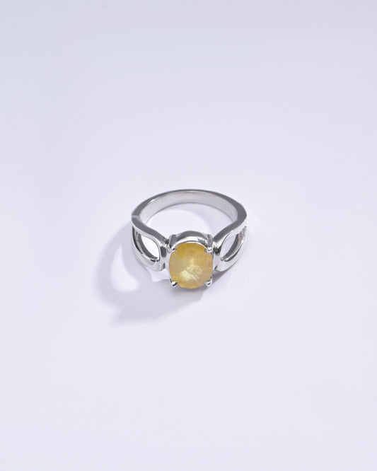 Radiant Yellow Sapphire (Pukhraj) Ring in Sterling Silver – #1217