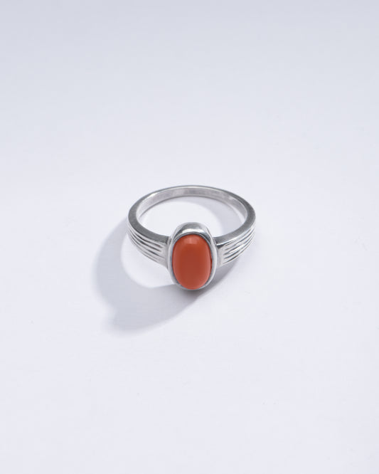 Authentic Red Coral (Moonga) Ring in Sterling Silver -  #1225