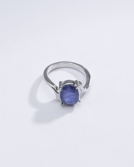 Authentic Blue Sapphire (Neelam) Gemstone Ring in Sterling Silver – #1152