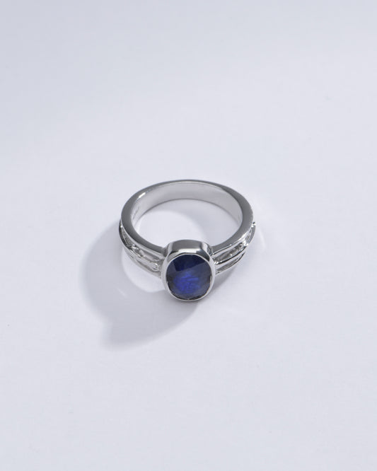 Authentic Blue Sapphire (Neelam) Gemstone Ring in Sterling Silver – #1142