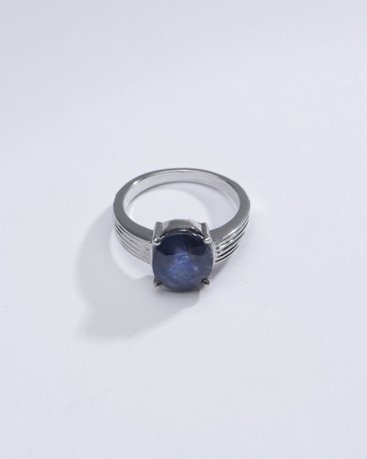 Genuine Blue Sapphire (Neelam) Gemstone Ring in Sterling Silver – #1225