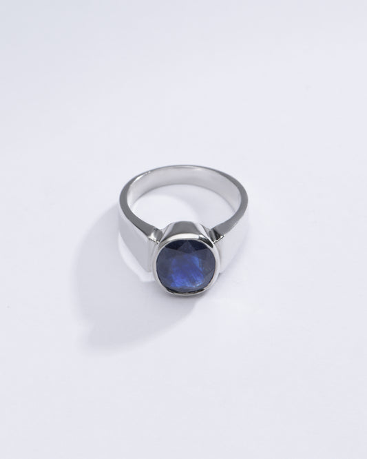 Authentic Blue Sapphire (Neelam) Gemstone Ring in Sterling Silver – #1224