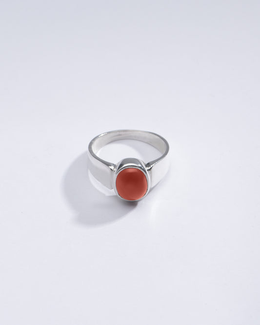 Elegant Red Coral (Moonga) Ring in 925 Silver – #1224