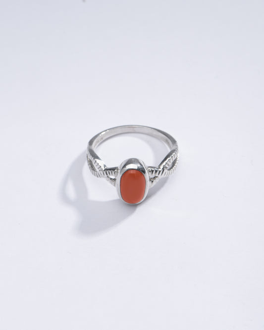 Vintage Red Coral (Moonga) Ring in 925 Sterling Silver - #1104 F