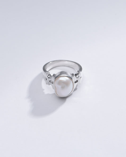 Elegant Pearl (Moti) Gemstone Ring in 925 Sterling Silver - #1199