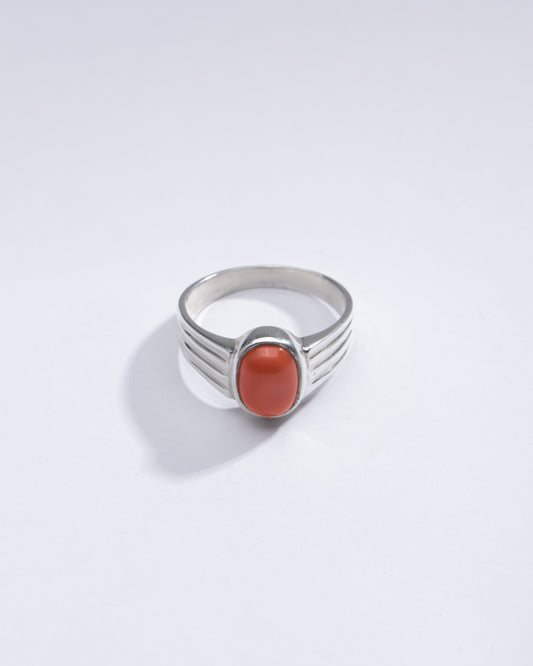 Elegant Red Coral (Moonga) Ring in 925 Silver – #1228