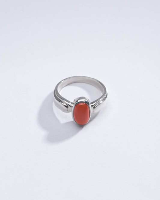 Genuine Red Coral (Moonga) Stone Ring in 925 Silver -  #1101