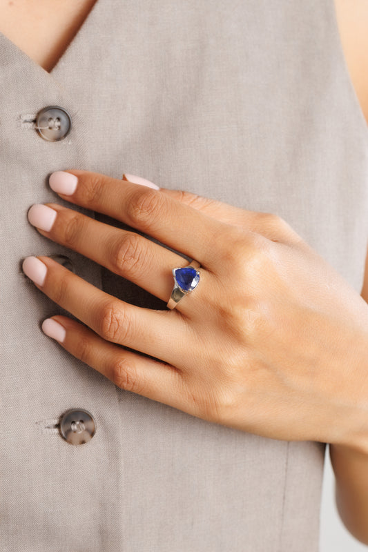 Blue Sapphire (Neelam) Ring – Precision Cut, 925 Silver - #1203N4