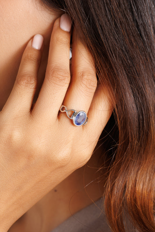 Premium Blue Sapphire (Neelam) Ring – 925 Silver - 1105B