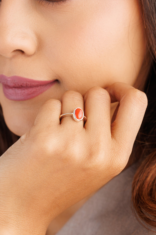 Comfort Fit Coral (Moonga) Ring – 925 Silver - #1218