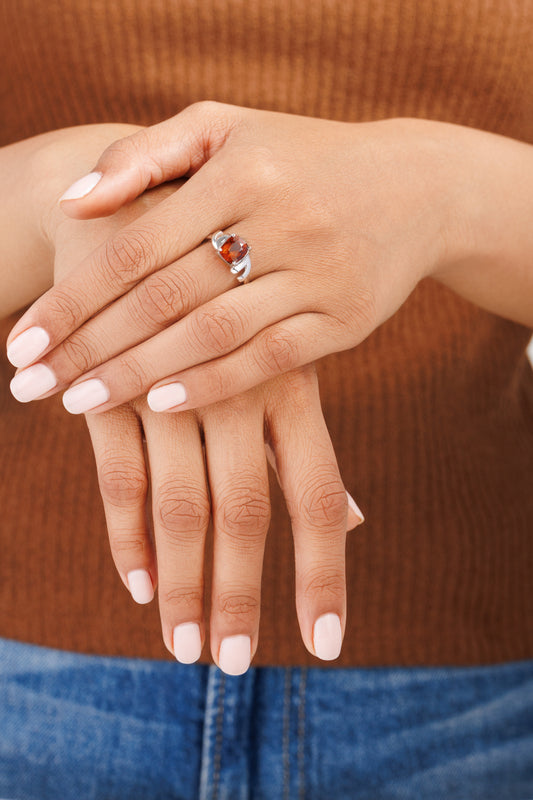 Garnet (Gomed) Ring – 925 Silver Minimalist - #1196N4