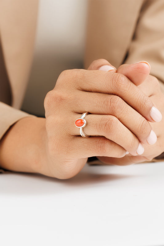 Bold Coral (Moonga) Ring – 925 Silver - #1201
