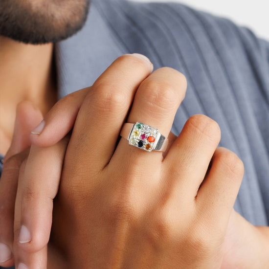 Daily Wear Navratna (Navgrah) Ring – 925 Silver - 1224 - Myra