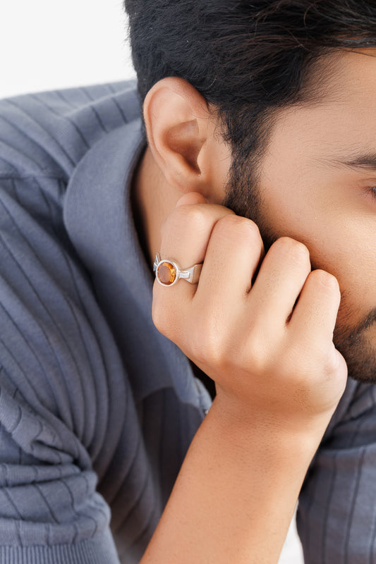 Golden Topaz (Sunahara Pukhraj) Ring – 925 Silver Minimalist - #1158B
