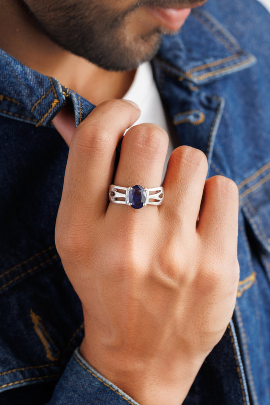Smart Blue Sapphire (Neelam) Ring – 925 Silver - #1244N4