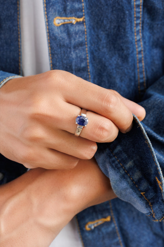 Everyday Blue Sapphire (Neelam) Ring – 925 Silver - #1200N4