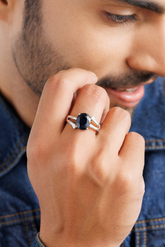 Chic Blue Sapphire (Neelam) Ring – 925 Silver - #1182N4