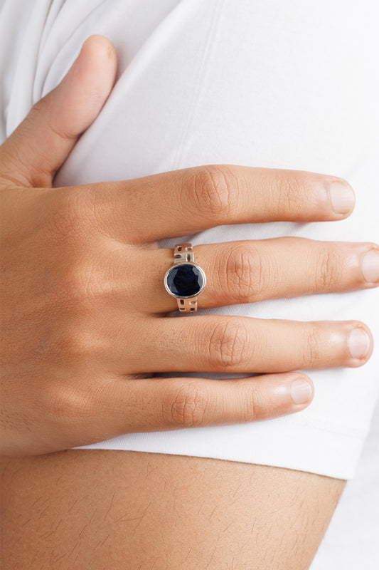 Authentic Blue Sapphire (Neelam) Gemstone Ring in Sterling Silver – #1283