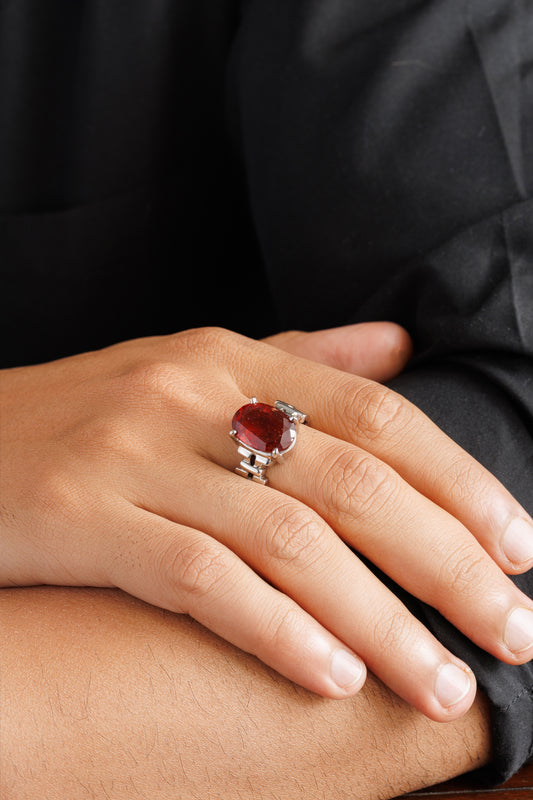 Classic Garnet (Gomed) Ring – 925 Silver - #1199N4