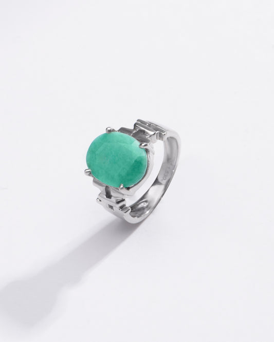 Radiant Green Emerald (Panna) Ring in Sterling Silver – #1199