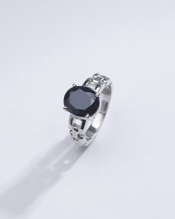 Natural Blue Sapphire (Neelam) Ring in Sterling Silver – #1245