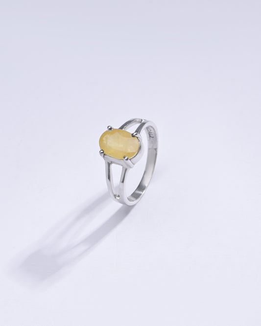 Classic Round Yellow Sapphire (Pukhraj) Ring in 925 Silver – #1164