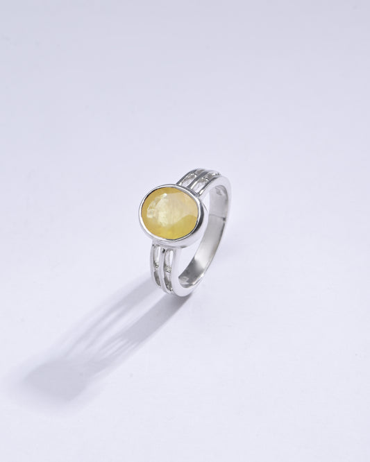 Genuine Yellow Sapphire (Pukhraj) Ring in 925 Silver – #1142