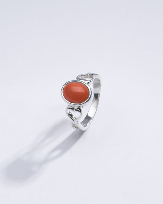 Authentic Red Coral (Moonga) Ring in Sterling Silver – #1220