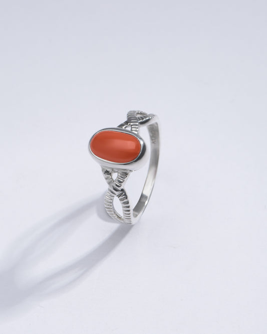 Vintage Red Coral (Moonga) Ring in 925 Sterling Silver - #1104 Ov - Myra