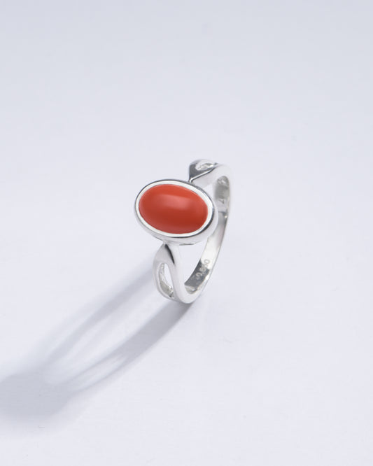 Authentic Red Coral (Moonga) Ring in 925 Silver – #1102